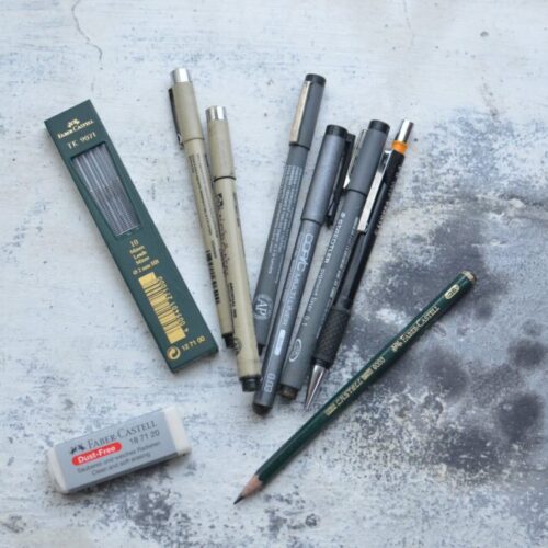 composition of various pencils and eraser