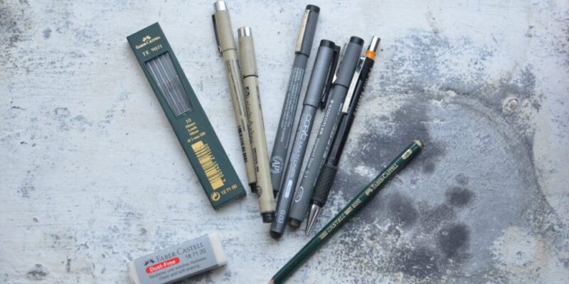 composition of various pencils and eraser